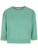 Kaschmir Pullover mit Ajour Palmen acqua