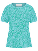 Frottée Shirt mit Leoprint in türkis