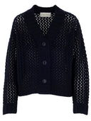 Lochstrickjacke in dunkelblau Vorderansicht