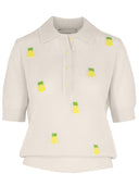 Kaschmir Polo mit Ananas auf der Vorderseite in off-white