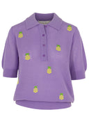 Lila Kaschmir Polo mit Ananas auf der Vorderseite