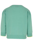 Kaschmir Pullover mit Ajour Palmen acqua Rückansicht