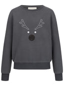 X-mas Sweatshirt mit Elch in grauschwarz