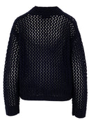 Lochstrickjacke in dunkelblau Rückansicht