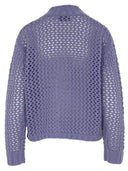 Lochstrickjacke in lila Rückansicht