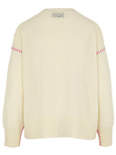 Cardigan in offwhite mit Kontrastnaht in pink Rückansicht