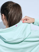 Eisblauer Hoodie mit Loop Stickerei Aloha, Kapuze