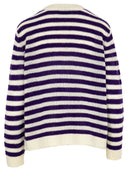 Cardigan mit Streifen in dunklem lila und cremeweiß Rückansicht