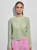 Kaschmir Strickjacke in Netz Optik mint am Model