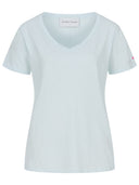 Hellblaues V-Neck T-shirt mit Slub Yarn Struktur