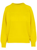 Gelber Kaschmir Pullover in Netzoptik mit Palmenintarsien