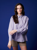 Popeline Bluse gestreift mit Stickereien