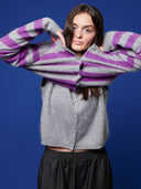 Kaschmir Strickjacke Brushed mit Streifen
