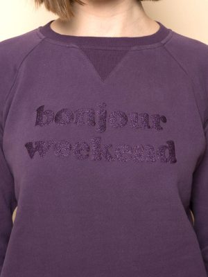 Sweatshirt bonjour weekend lila print