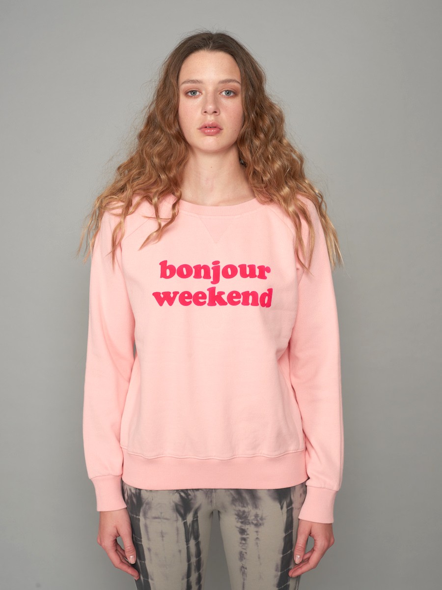 Sweatshirt bonjour weekend rosa