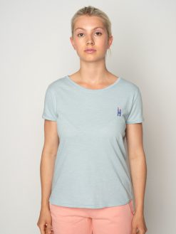 T-shirt bleu mit kleiner Stickerei