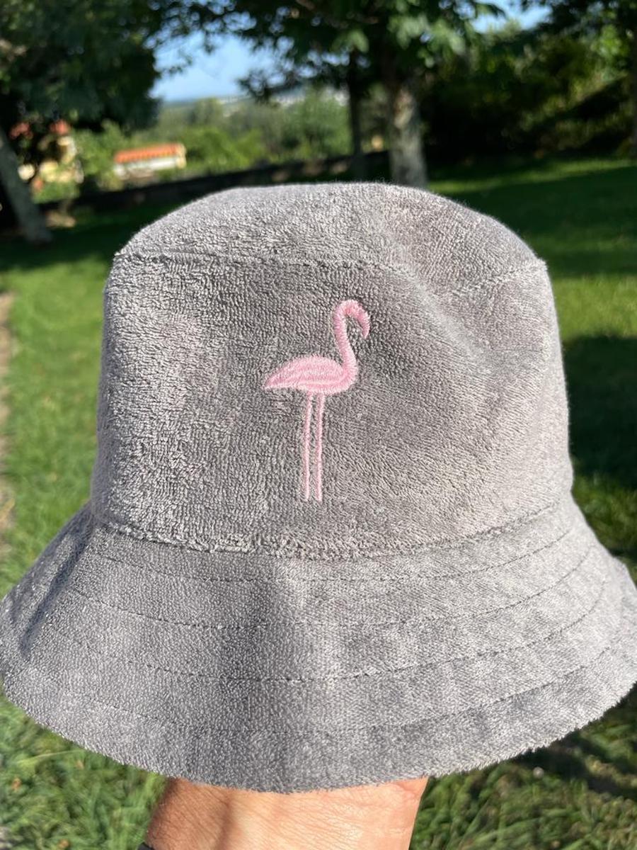 Bucket hat grau mit Flamingo