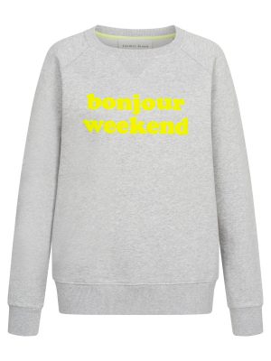 Bonjour weekend Sweater in grau mit Neongelb