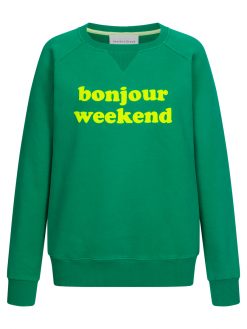 Bonjour weekend Sweater in grün mit Neongelb