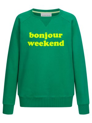 Bonjour weekend Sweater in grün mit Neongelb