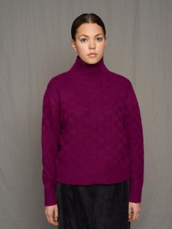Kaschmir Pullover Square mit Stehkragen bordeaux