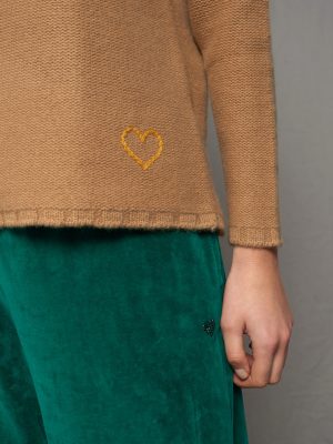 Basic Pullover mit links gestrickten Maschen in Karamell