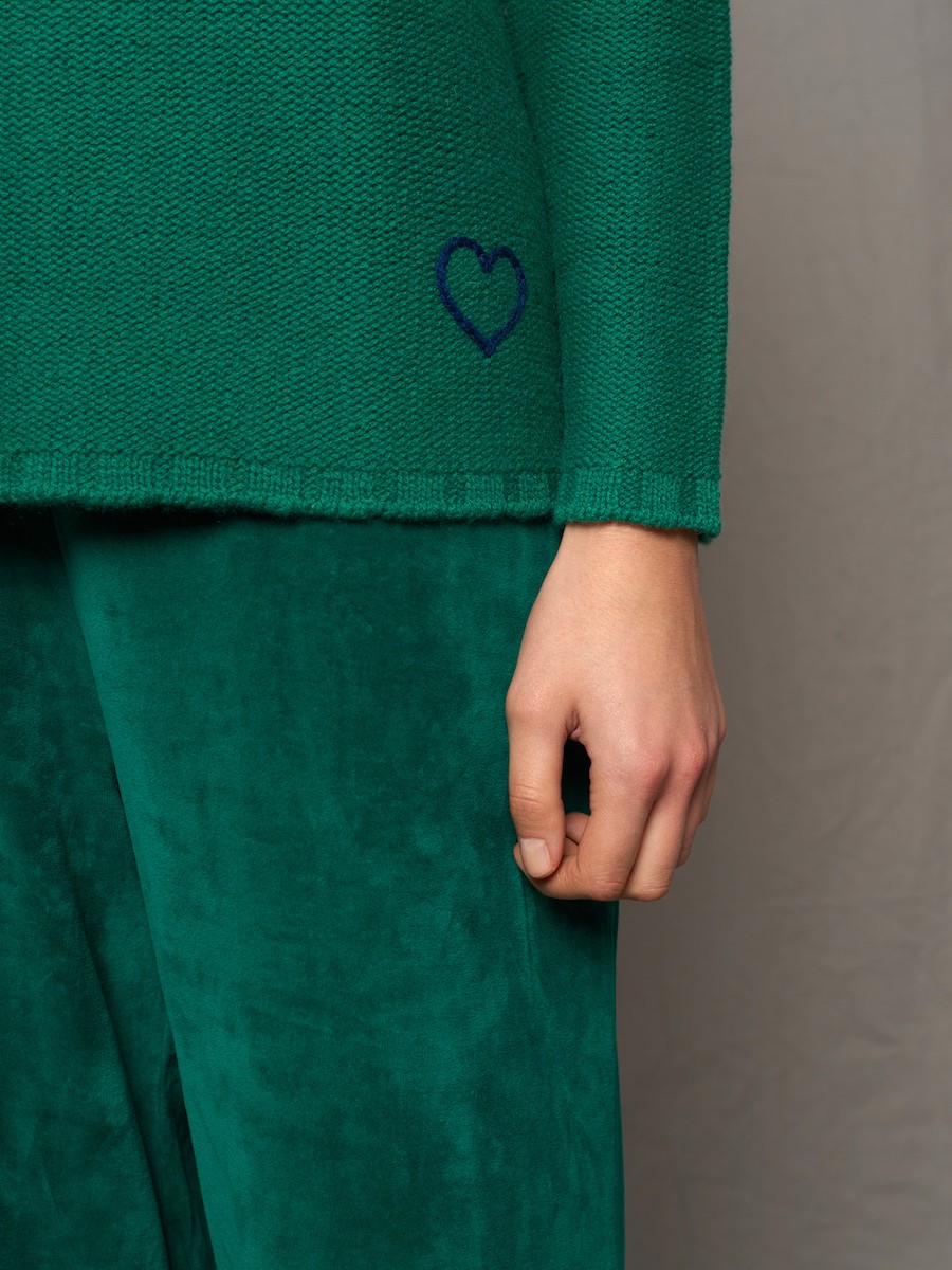 Basic Pullover linke Maschen grün Herzdetail