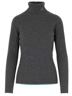 Kaschmir Rippstrick Rollkragenpullover in grau