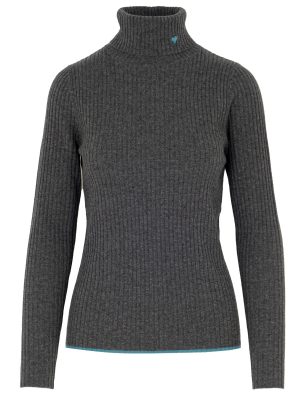 Kaschmir Rippstrick Rollkragenpullover in grau