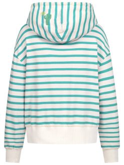 Hoodie mit Streifen und Kaktusstickerei in Gruen