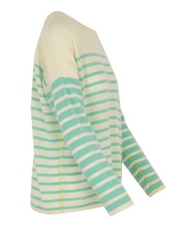 Kaschmir Pullover mit Streifen in acqua, Kontraststreifen