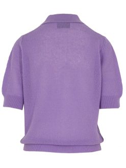 Lila Kaschmir Polo mit Ananas auf der Vorderseite