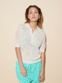 Kaschmir Polo mit Ananas am Model off-white