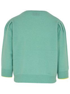 Kaschmir Pullover mit Ajour Palmen acqua Rückansicht