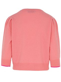 Kaschmir Pullover mit Ajour Palmen in rosé Rückansicht
