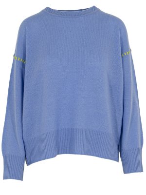 Pullover in blau mit Kontrastnaht in gelb