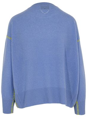 Pullover in blau mit Kontrastnaht in gelb Rückansicht