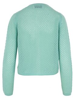 Strickjacke in Netzoptik Rückansicht türkis