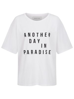 Weißes T-shirt mit Another day in Paradise Print