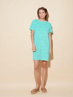 Kleid Frottee mit Leoprint in acqua
