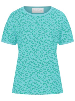 Frottée Shirt mit Leoprint in türkis