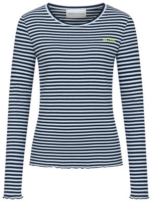 Longsleeve Do less in hellblau navy geringelt