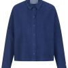 Bluse aus Feincord blau Vorderansicht