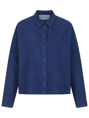 Bluse aus Feincord blau Vorderansicht