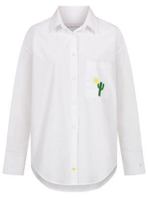 weiße Popeline Bluse mit Kaktus Stickerei Vorderseite