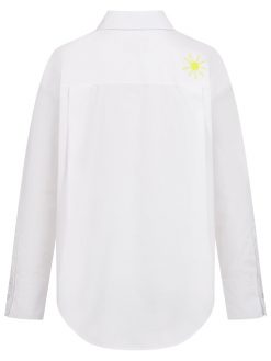 weiße Popeline Bluse mit Kaktus Stickerei Rückseite