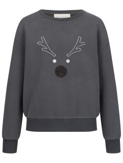X-mas Sweatshirt mit Elch in grauschwarz
