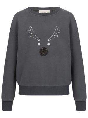 X-mas Sweatshirt mit Elch in grauschwarz