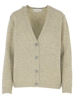 Kaschmir Basic Strickjacke mit Lurexgarn in hellgrau melange