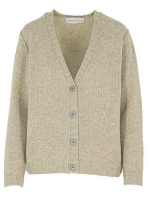 Kaschmir Basic Strickjacke mit Lurexgarn in hellgrau melange